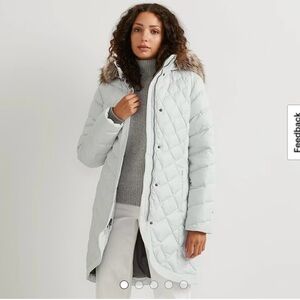 Women's Eddie Bauer Elysa Down Parka cement color with Faux Fur Trim size large